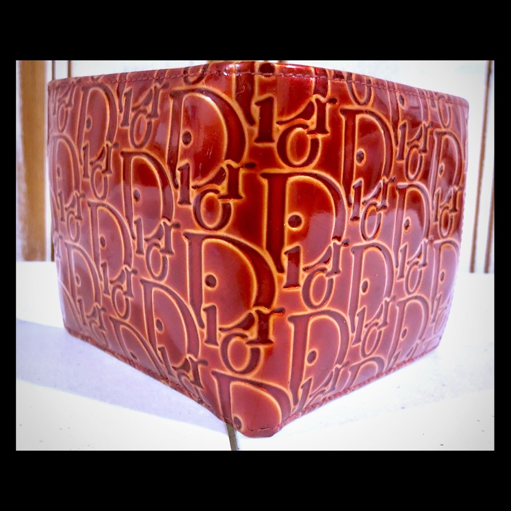 Dior Mens Wallet Bifold. Red Patent Leather.